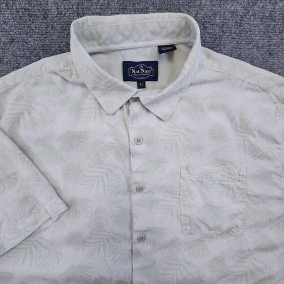 Nat Nast Luxury Originals Men XL Silk Cotton Short Sleeve Button Up Floral Green - Picture 1 of 7